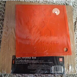 Sealed J.A. Henckels 2-Piece Utility Set W/ Bamboo Cutting Board & Orange Silico